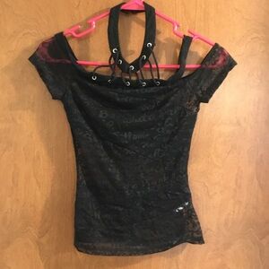 SHEIN Black Fitted Embellished Blouse